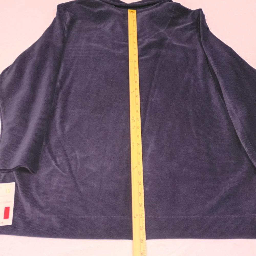 Liz Claiborne Woman Navy Corduroy Style Quarter Zip Pullover Top Plus Size 1X - Picture 11 of 14